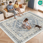 3x5 Washable Area Rug for Entryway, Kitchen Rugs Non Slip for Dining Room, Vintage Floral Soft Living Room Rug, Thin Area Rug Indoor for Bedroom, Kids Room Decor(Blue/Beige,3'x5')
