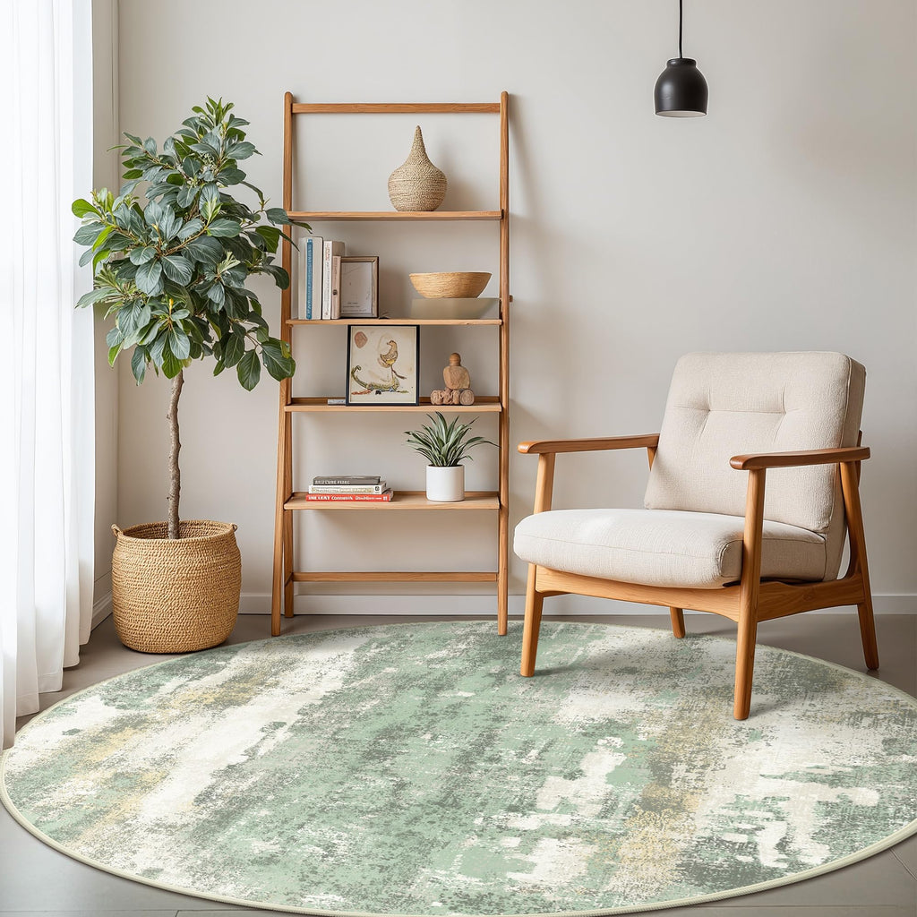 BEIMO 8FT Green Abstract Round Area Rug, Washable Non-Slip for Bedroom