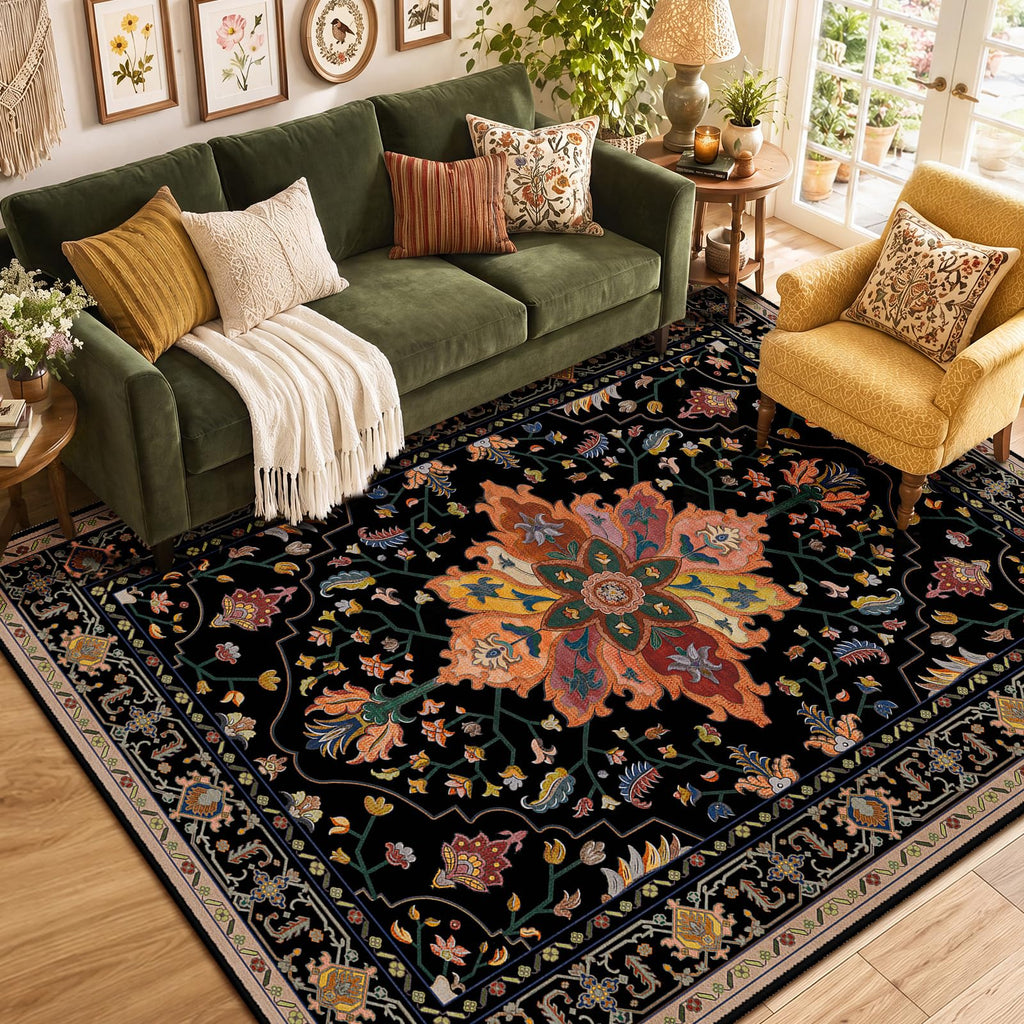RELEANY Washable Area Rug, 5'x7', Black/Colorful