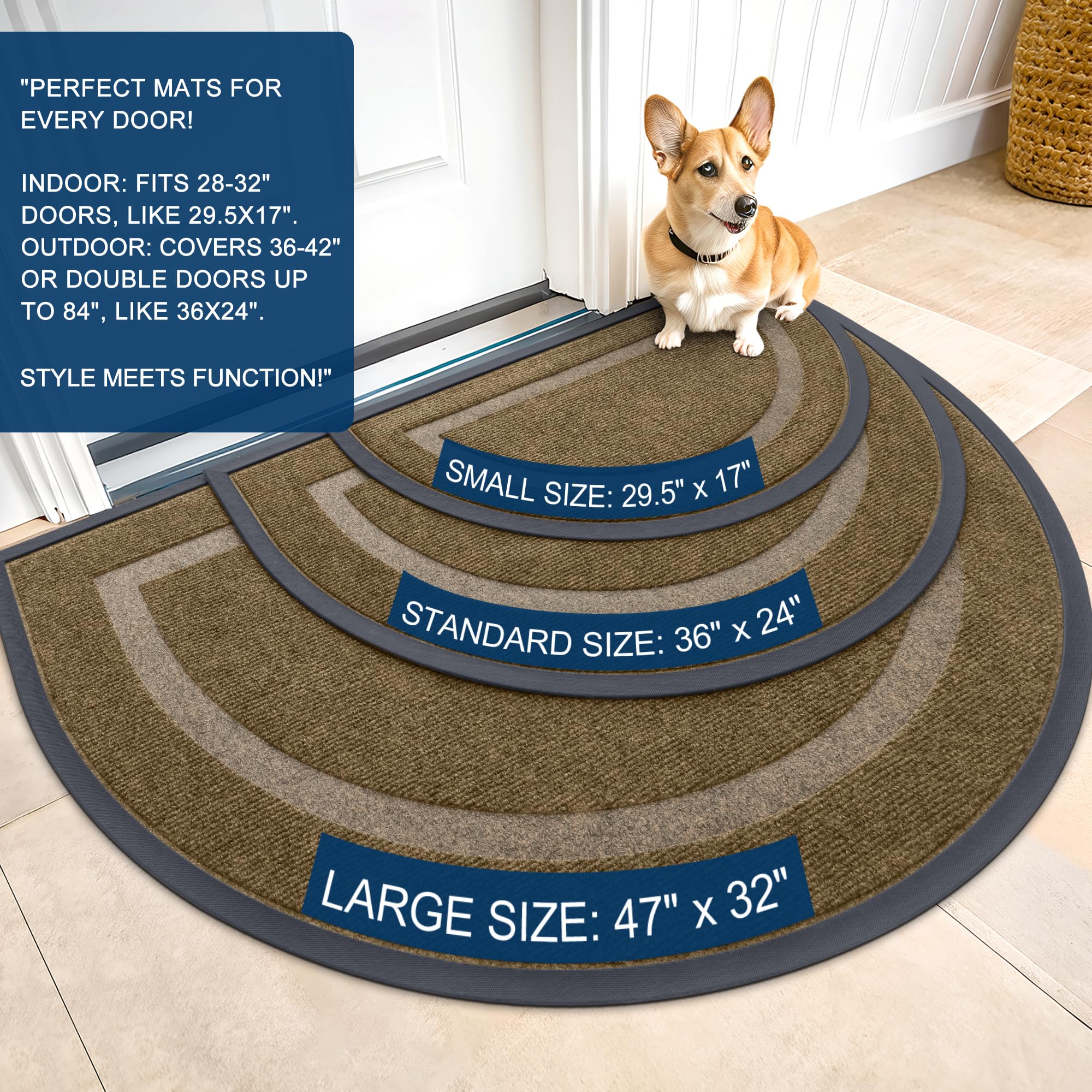 OLANLY Half Circle Front Door Mat Outside 47x32 All-Season Rubber Doormat