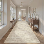 Soalmost Hallway Runner Rug 4x8 Wide: Washable Thin Runners for Hallways Entry, Non Slip Soft Vintage Kitchen Area Rugs for Living Room Bedroom Dining Room Foyer (Beige, 4x8)