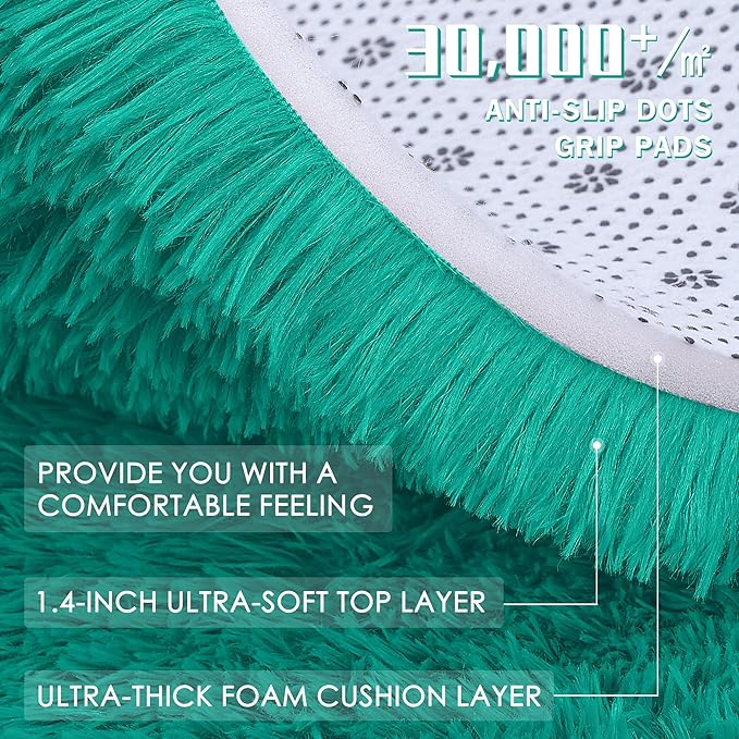 OLANLY Teal Green Round Rugs for Bedroom - Machine Washable, 2 ft Circle Area Rugs for Living Room, Soft and Fluffy Shaggy Carpet for Teen Girl and Boys, Nursery Rooms, Dorms, Home Decor Aesthetic