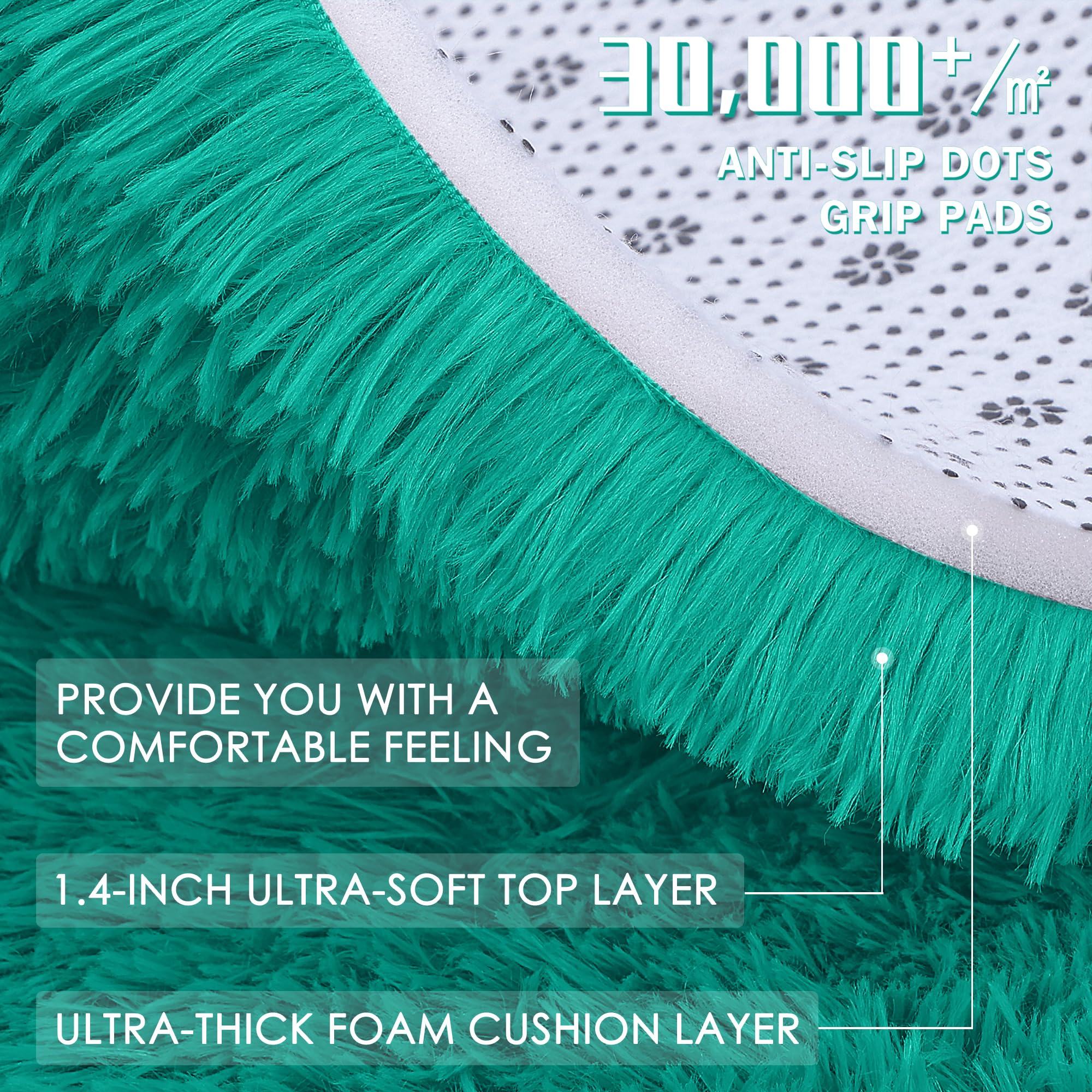 OLANLY 2x8 Machine Washable Runner Rugs for Hallway, Soft Fluffy Shaggy Bedside Rugs for Bedroom, Living Room, Indoor Floor Carpet for Kids Girls and Boys, Home Decor Aesthetic, Teal Green
