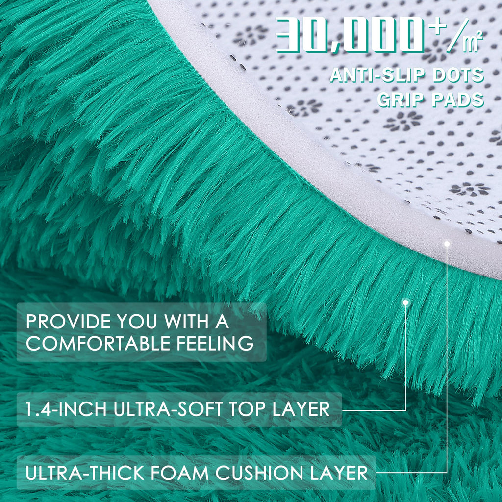 OLANLY Teal Green Round Rugs for Bedroom - Machine Washable, 4 ft Circle Area Rugs for Living Room, Soft and Fluffy Shaggy Carpet for Teen Girl and Boys, Nursery Rooms, Dorms, Home Decor Aesthetic