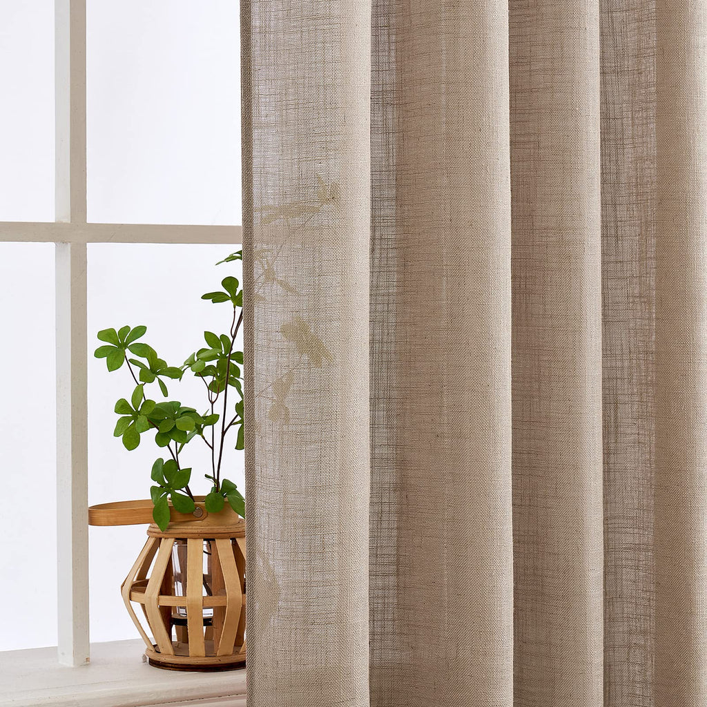 MIULEE Taupe Linen Curtains 52x84 Inch Length for Bedroom and Living Room