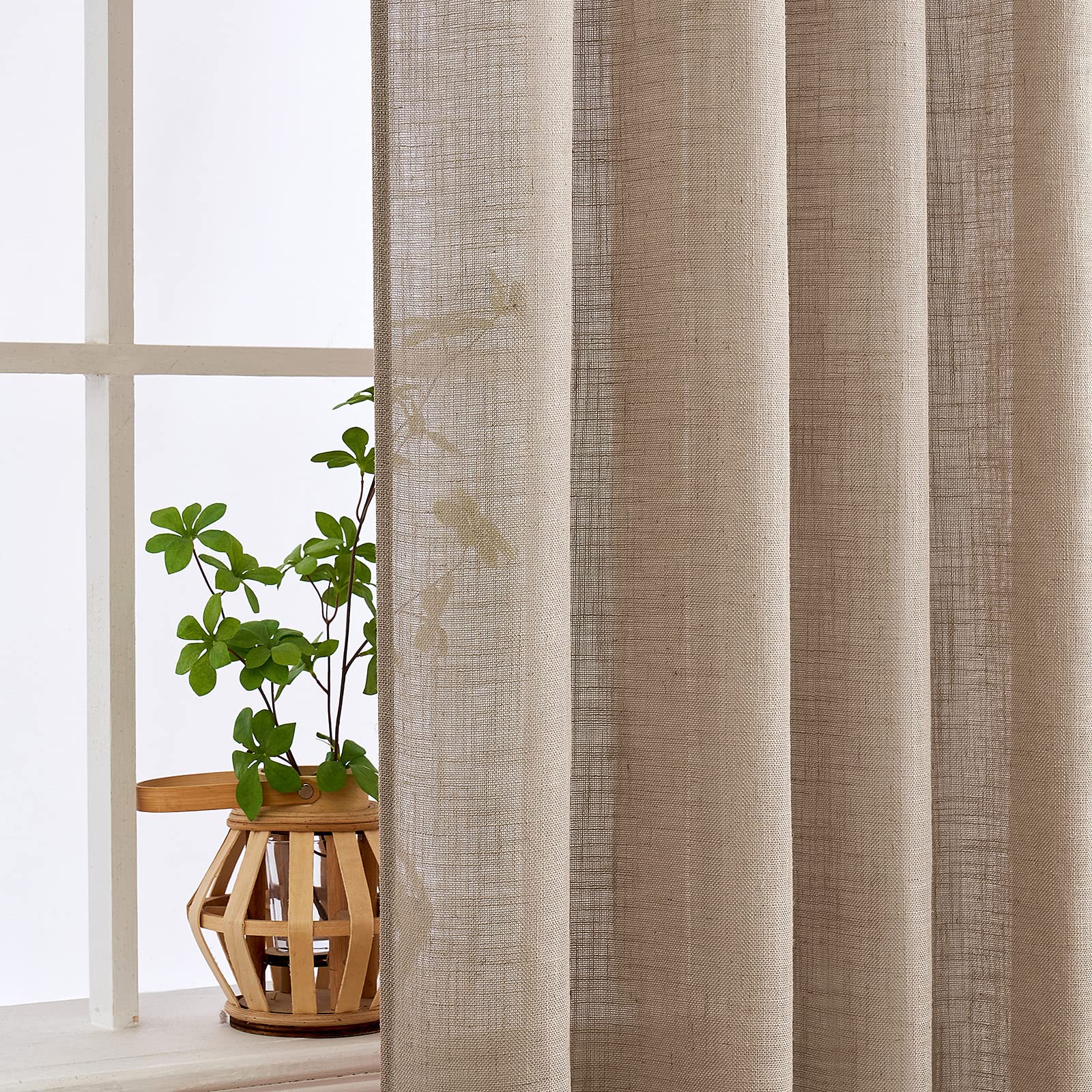 MIULEE Taupe Linen Curtains 52x84 Inch Length for Bedroom and Living Room