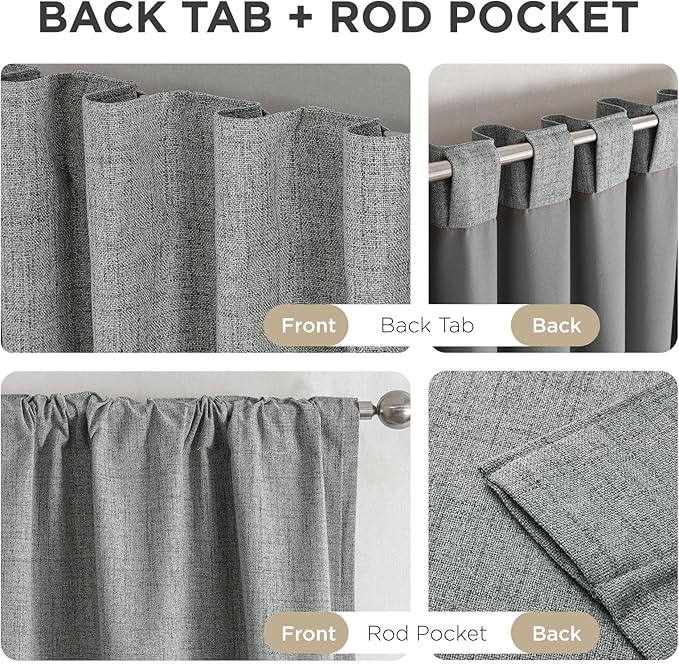 Joydeco Linen Blackout Curtains for Bedroom - 100% Light Blocking 1 Panels, Light Grey Drapes 100" W x 120" L, Thermal Insulated Room Darkening Curtains for Living Room, Rod Pocket & Back Tabs