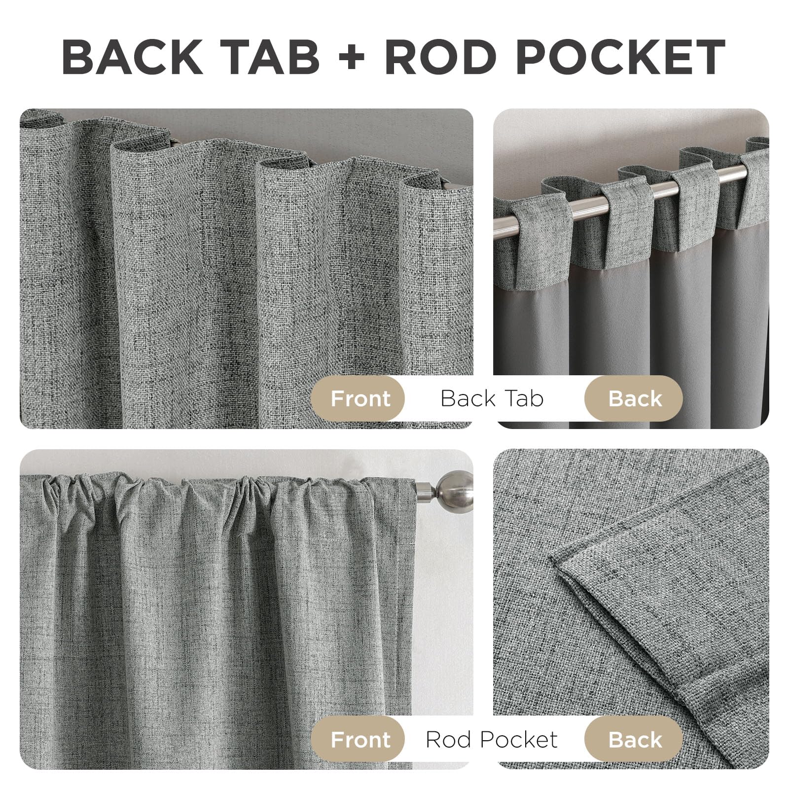 Joydeco Blackout Curtains for Bedroom - 63 Inch Long 100% Light Blocking 2 Panels Light Grey Drapes, Thermal Insulated Room Darkening Curtains, Linen Textured for Living Room, Rod Pocket & Back Tabs