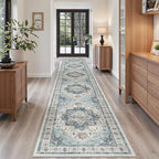 Madane Hallway Runner Rug 2'6''x16' Kitchen Runner - Non Slip Vintage Runners for Hallways Washable Kitchen Rugs Soft Low Pile 2.5x16 ft Rug Runner for Laundry Room, Entryway and Bedroom, Blue