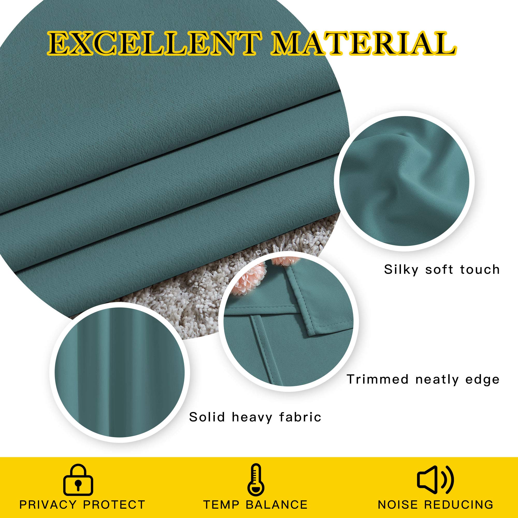 NICETOWN Blackout Curtains for Kids Room - Triple Weave Microfiber Home Thermal Insulated Solid Ring Top Blackout Panels/Drapes for Bedroom(Sea Teal, Set of 2, 52 x 54 Inch)