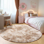 ONASAR Tie-Dye Beige Round Area Rug 4ft, Soft Bedroom Circle Rugs Floor Mats for Kids Girls Teen Room, Kawaii Fluffy Plush Shaggy Carpet for Baby Nursery Living Room Playroom Home Decor