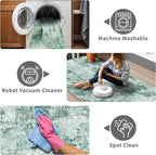 2x5 Washable Runner Rug for Hallway: Non Slip Entryway Runners Rugs Easy-to-Clean - Soft Living Room Bedroom Carpet - Thin Low Pile Floor Mat for Dining Room Green
