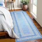 GarveeHome 2.5x8 Modern Bordered Runner Rug Soft Non Slip Washable Floor Carpet Distressed Geometric Hallway Indoor Printed Rug for Kitchen Entrance, Light Blue