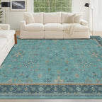 Boho Teal 6x8 Rug for Living Room, Washable Area Rugs for Bedroom, Dining Room Under Table, Vintage Turquoise Décor Indoor, Low Pile & Soft Carpet
