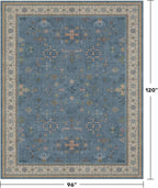 Hazo Haus Boho 8x10 Large Area Rugs for Living Room - Eclectic Dusky Blue Rug for Bedroom Under Bed, Dining Room Under Kitchen Table, Washable Soft Non Slip Unique Colorful Indoor Décor