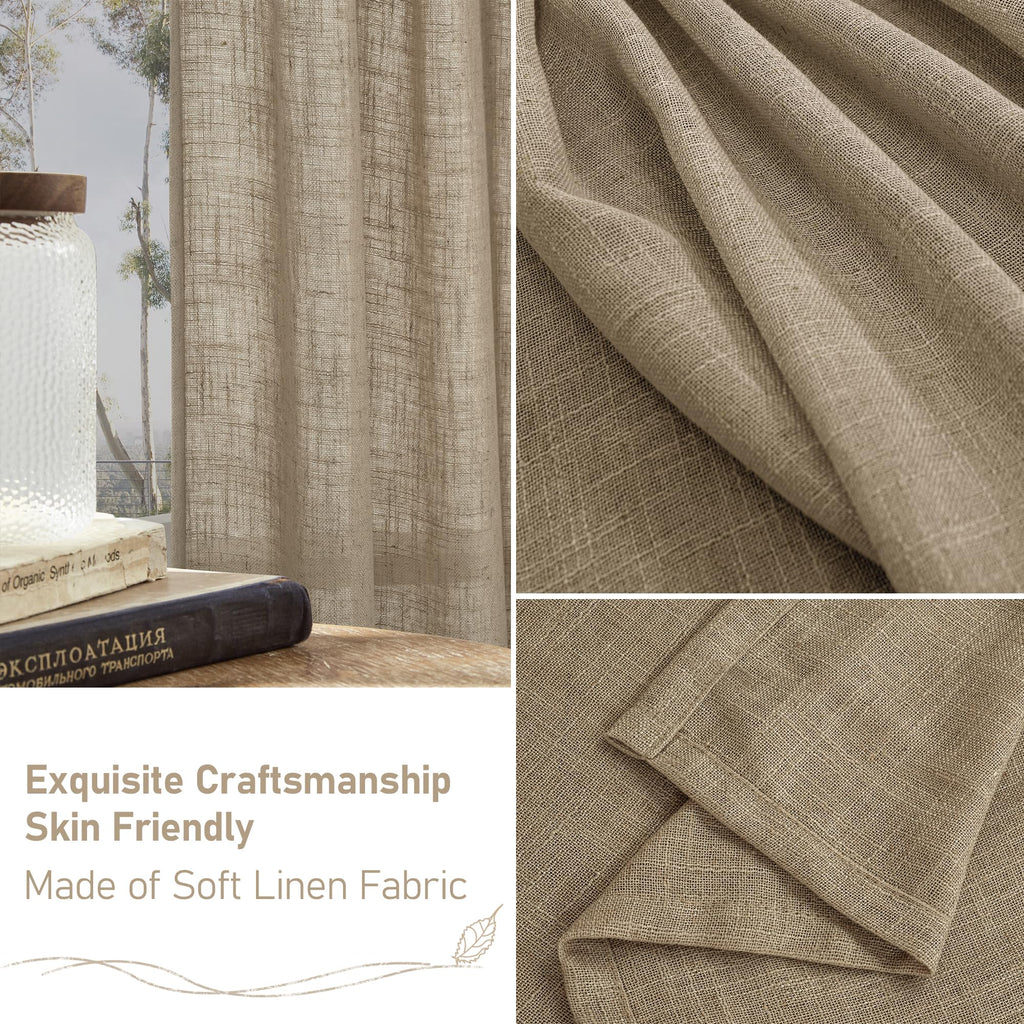 LAMIT Taupe Linen Curtains 90 Inch for Living Room, Semi Sheer Panels