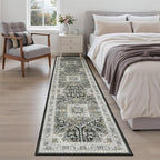 Madane Washable Runner Rug 2x8, Runners for Hallways Non-Slip Kitchen Runner Rugs Ultra-Thin Laundry Room Carpet Runner for Entrance Living Dinning Room Foyer, Grey Green/Black Olive