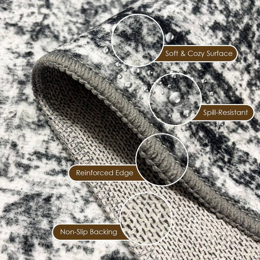 Washable Area Rug 5' x 7' Vintage Traditional Persian Mat - Foldable Distressed Non-Slip Machine Washable Carpet for Living Room Bedroom Kitchen Home Decor - Graphite and Mist