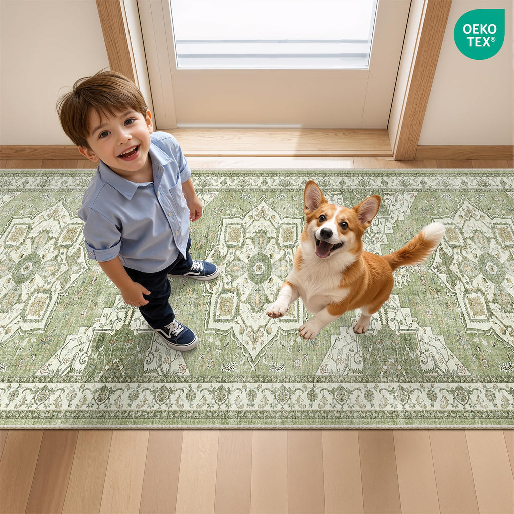 Restydon Runner Rug 2x6, Non Slip Washable Rugs for Hallways, Light Green