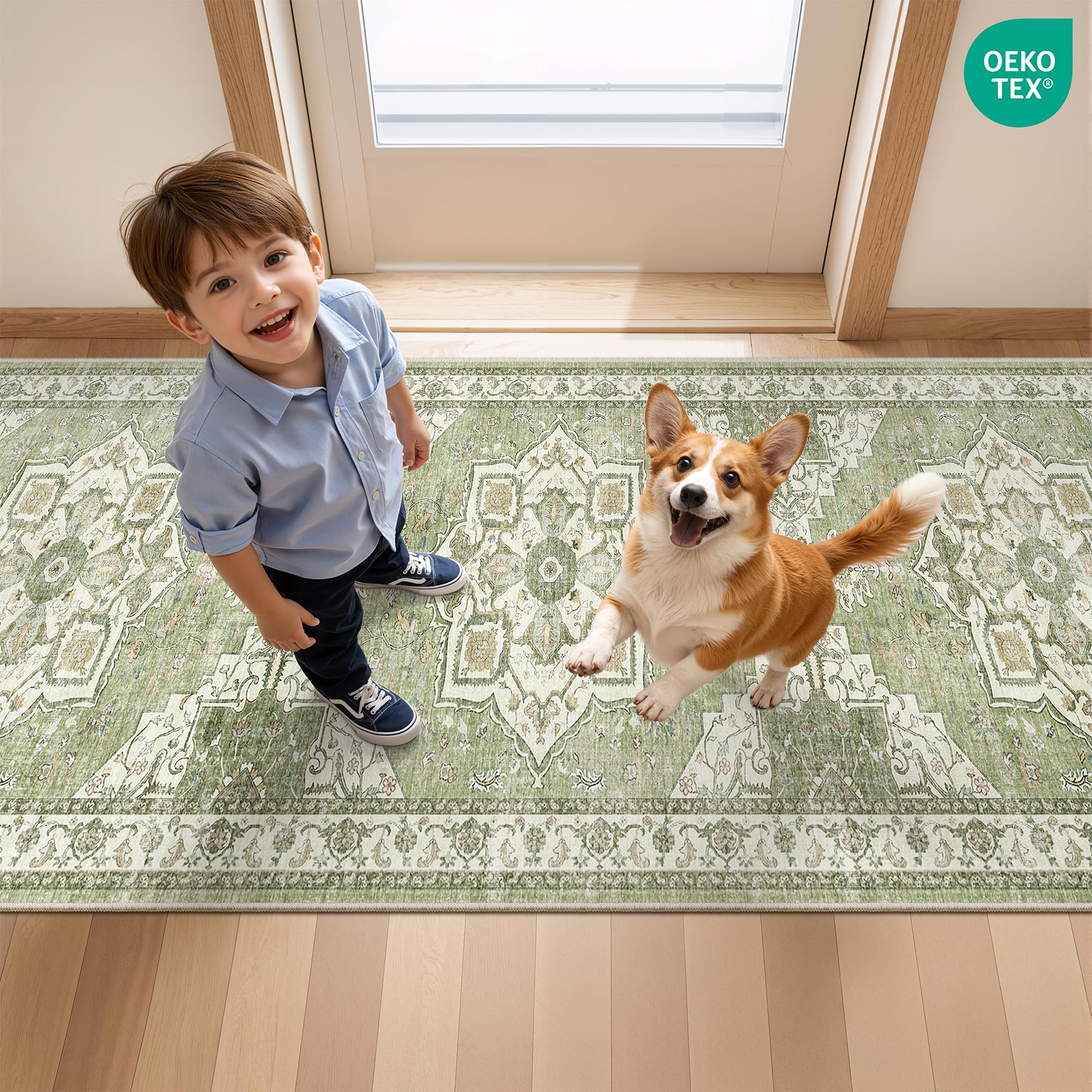 Restydon Runner Rug 2x6, Non Slip Washable Rugs for Hallways, Light Green
