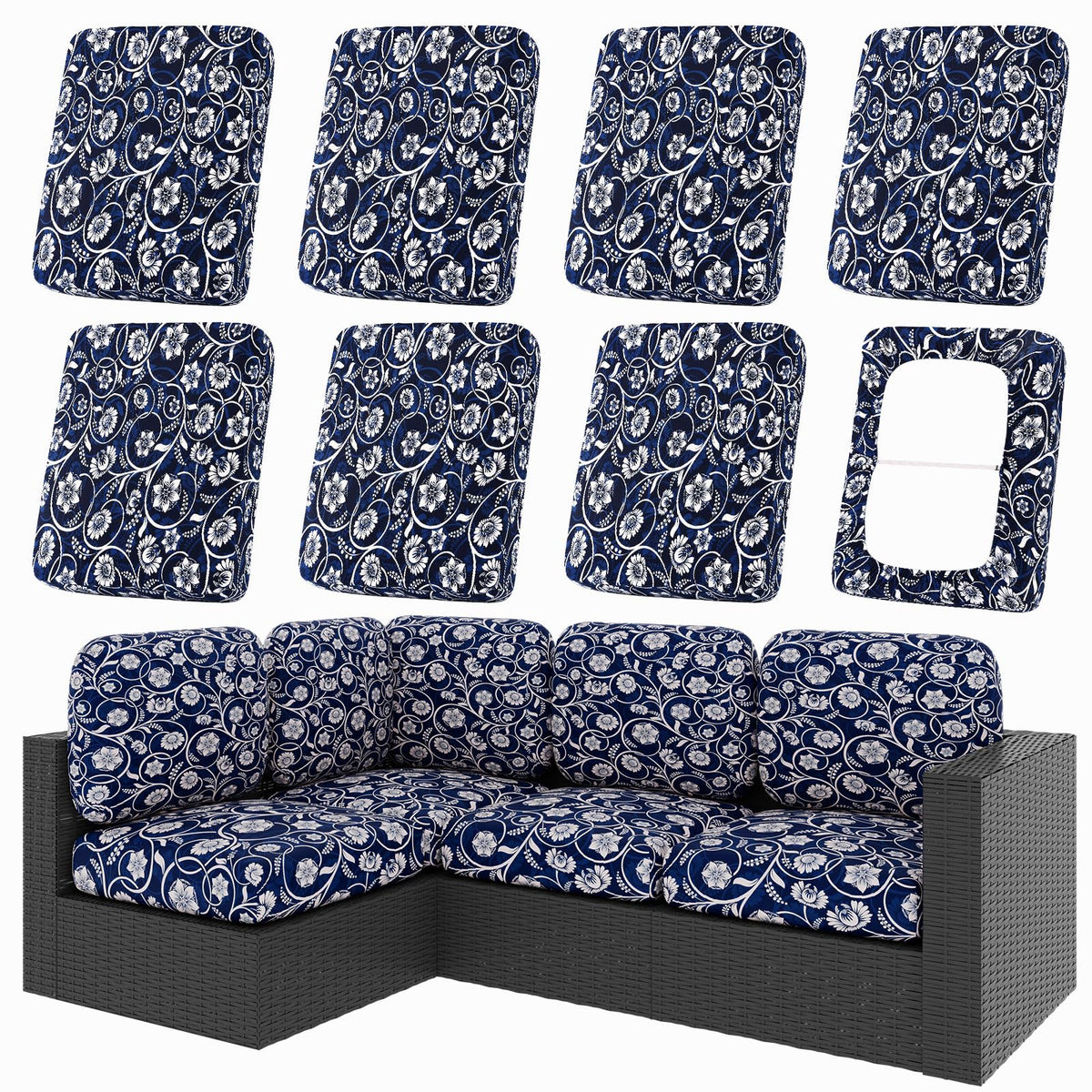 hyha 12Pcs Patio Cushion Covers, Stretch Outdoor Couch Cushion Covers