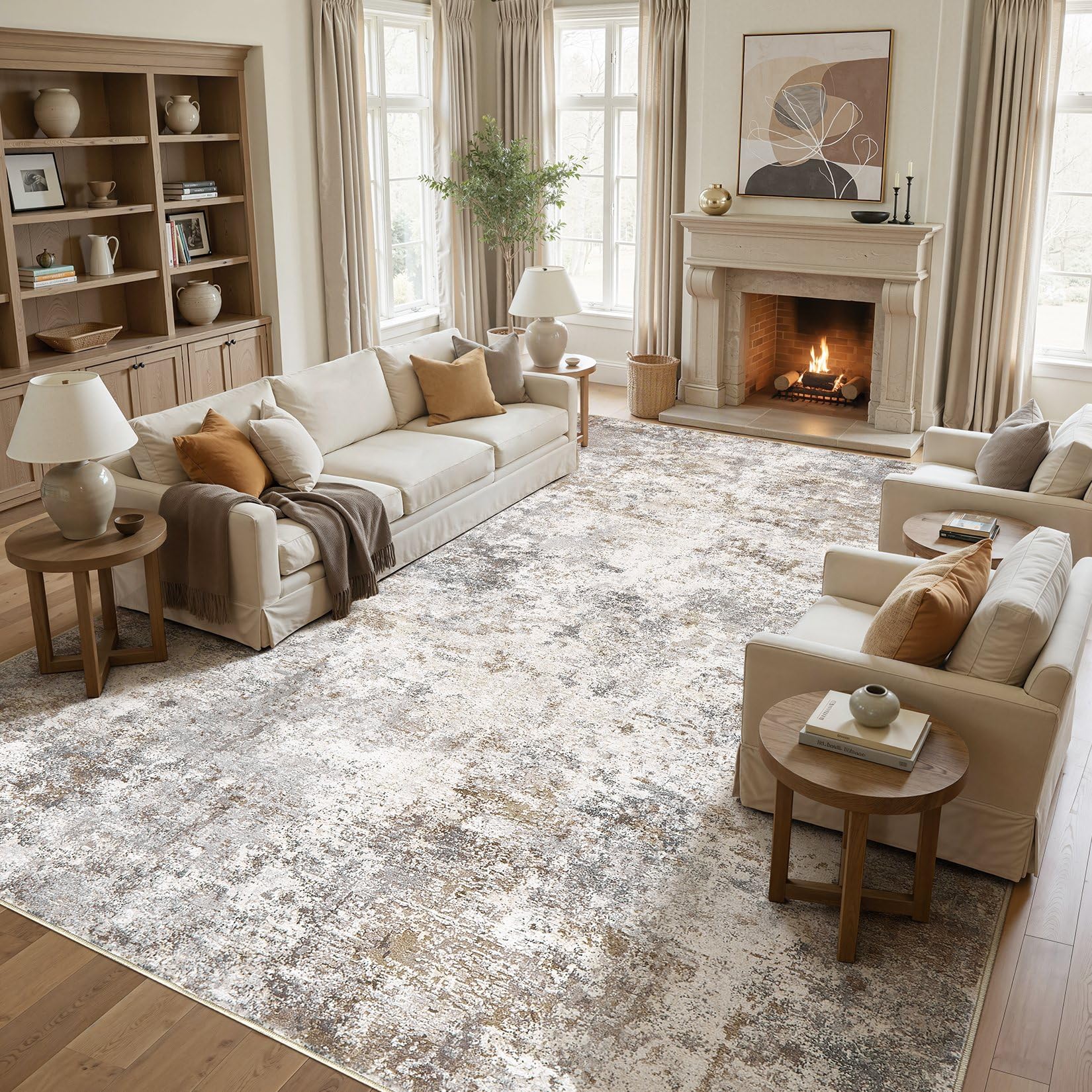 UERMEI 11x14 Area Rug Living Room Rugs Extra Large Brown Grey Carpet