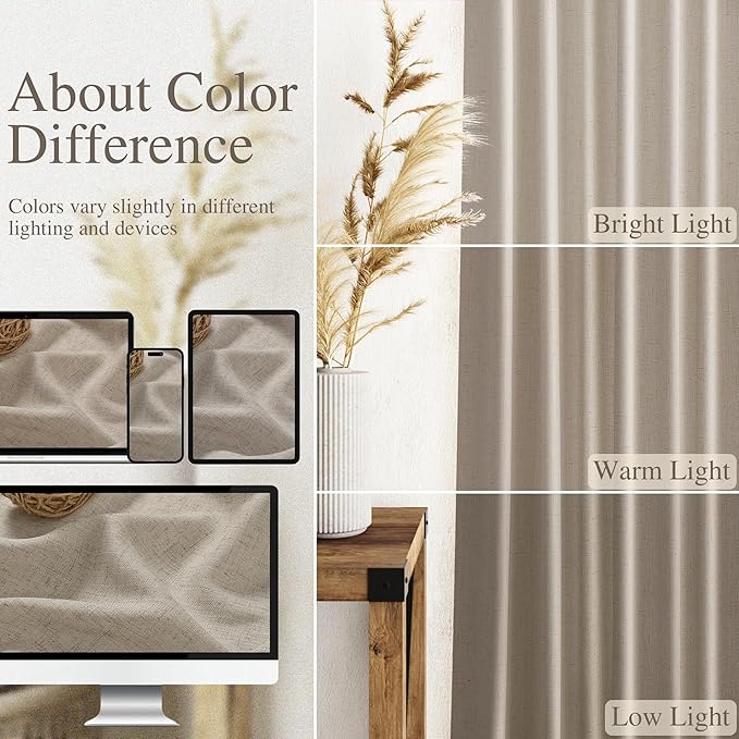 Nanspring Cobblestone Linen Curtains for Living Room 94 Inches Long Light Filtering Semi Sheer Curtain Back Tab Modern Farmhouse Decor Elegant Drapes for Bedroom Dinner Room 52x94, 2 Panels
