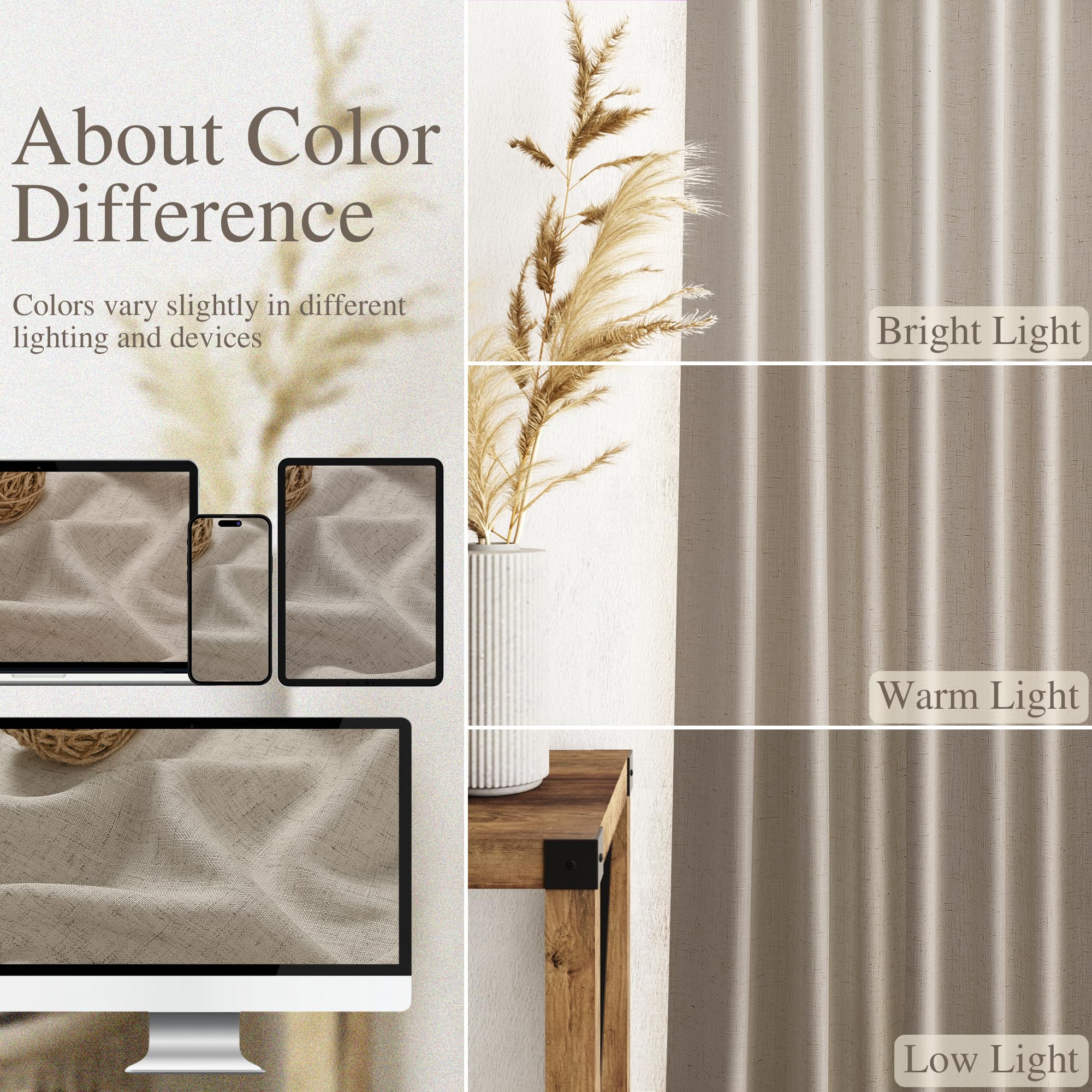 Nanspring Cobblestone Linen Curtains 84 Inches Long for Living Room Light Filtering Semi Sheer Curtain Back Tab and Rod Pocket Modern Farmhouse Decor Elegant Drapes for Bedroom 52x84, 2 Panels