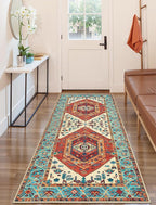 SERISSA Boho Washable Runner Rug, 2x6 Rug Runner Non-Slip Vintage Orange Hallway Kitchen Runner Rug Ultra Soft Print Distressed Tribal Floor Carpet Runner for Bedroom Bathroom Laundry Living Room