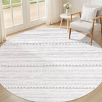 Nakagishi Round Rug Boho Area Rugs: 8x8 Washable Large Circle Neutral Soft Stain Resistant Non-Slip Carpet for Women Aged 25-45 Farmhouse Home Decor Enthusiasts - Living Room Bedroom Dining Room