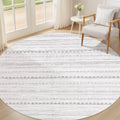 Nakagishi Round Rug Boho Area Rugs: 6x6 Washable Large Circle Neutral Soft Stain Resistant Non-Slip Carpet for Women Aged 25-45 Farmhouse Decor Enthusiasts - Living Room Bedroom Dining Room Nursery