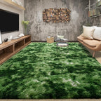 Tepook Soft Fluffy Rugs for Bedroom, 4x6 Area Rug for Living Room, Modern Shaggy Room Rug for Kids Boys Girls, Plush Throw Rugs Indoor Nursery Home Decor Rug with Non-Slip Bottom, Tie-Dyed Dark Green