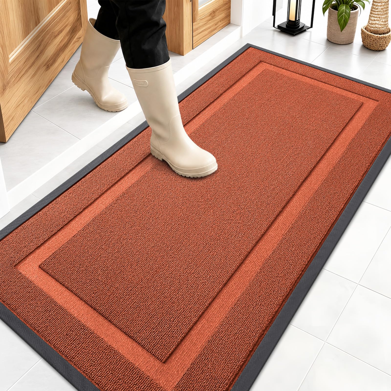 OLANLY Front Door Mat Outside 47x23, All-Season Heavy-Duty Rubber Doormat