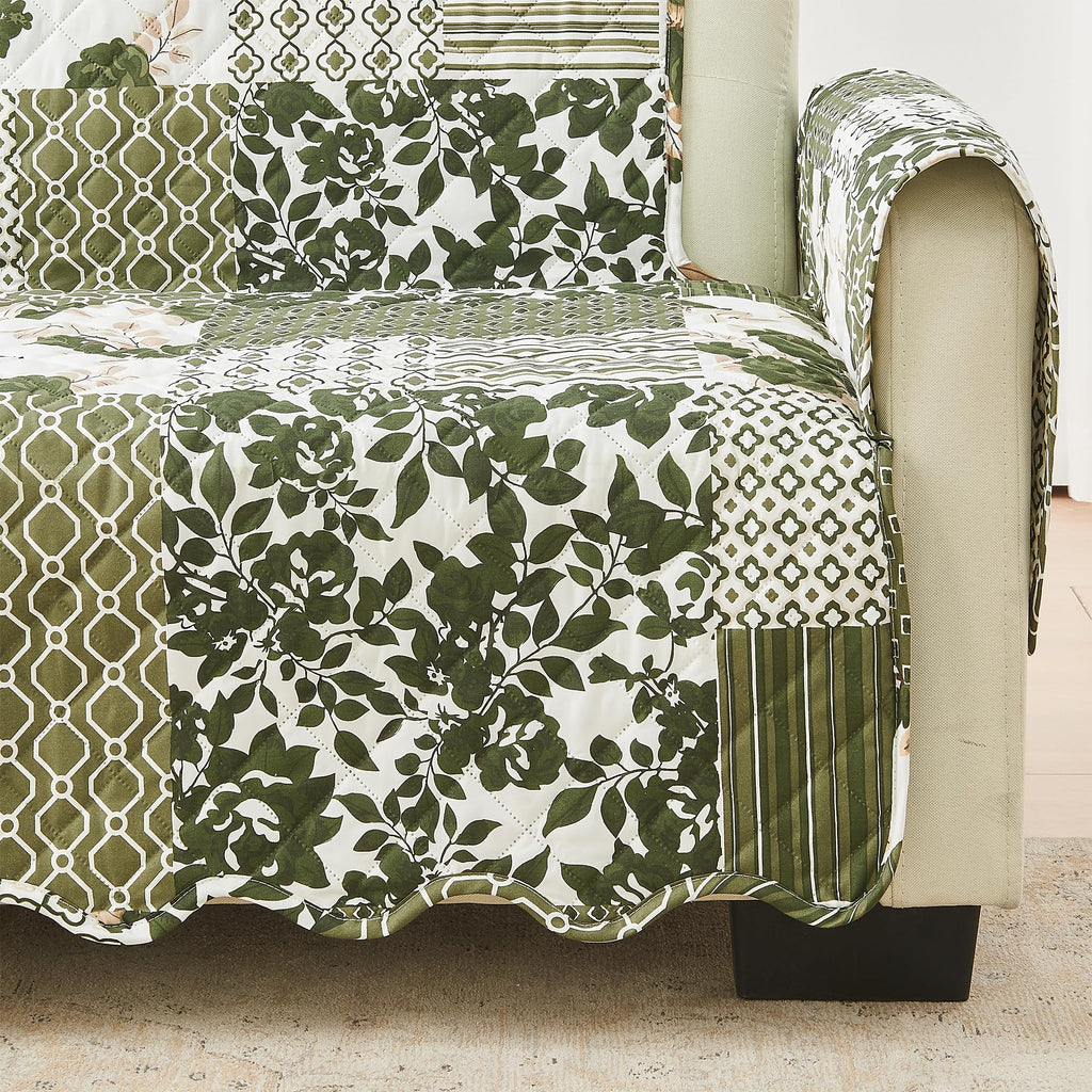 Great Bay Home Reversible Patchwork Chair Cover - Washable Slipcover Furniture Protector with Elastic Straps - Perfect for Kids & Pets - Box-Stitched Detail (Olive/Brown)