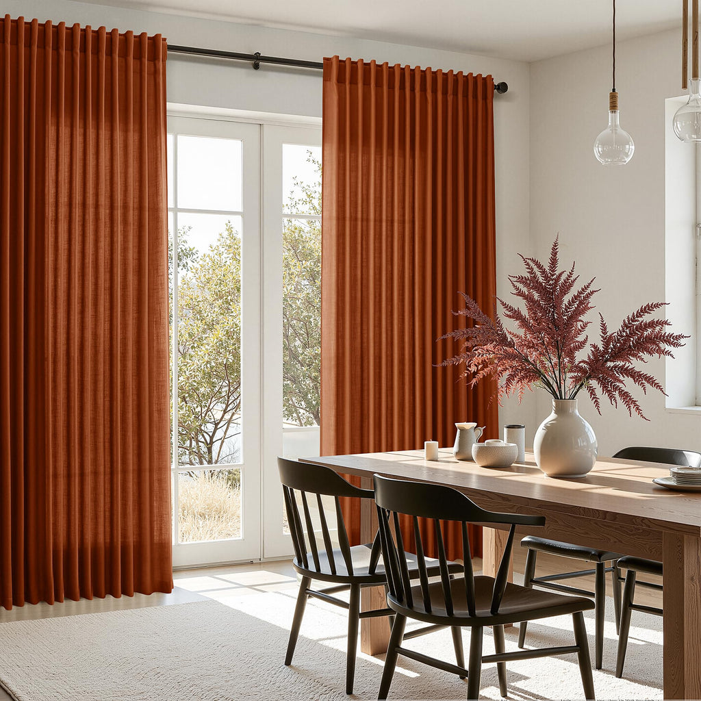 Nanspring Extra Wide Linen Curtains for Living Room 90 Inches Long Terracotta Light Filtering Semi Sheer Boho Farmhouse Curtain for Bedroom Office Luxury Back Tab and Rod Pocket 100x90, 2 Panels