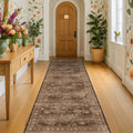 Hazo Haus Brown Neutral Boho Washable 3x12 Extra Long Hallway Runner Rug, Waterproof Large Kitchen Floor Rug Indoor, Non-Slip Stain & Fade Resistant, Vintage Dark Earthy Taupe Decor