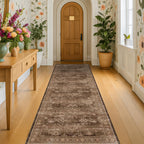 Hazo Haus Brown Neutral Boho Washable 3x12 Extra Long Hallway Runner Rug, Waterproof Large Kitchen Floor Rug Indoor, Non-Slip Stain & Fade Resistant, Vintage Dark Earthy Taupe Decor