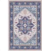 OPPODREAM Soft Area Rugs 4x6, Low-Pile Washable Rugs 4x6 with Non Slip Backing, Faux Cashmere 4 x 6 Throw Carpet, Navy Blue & Red & Cream
