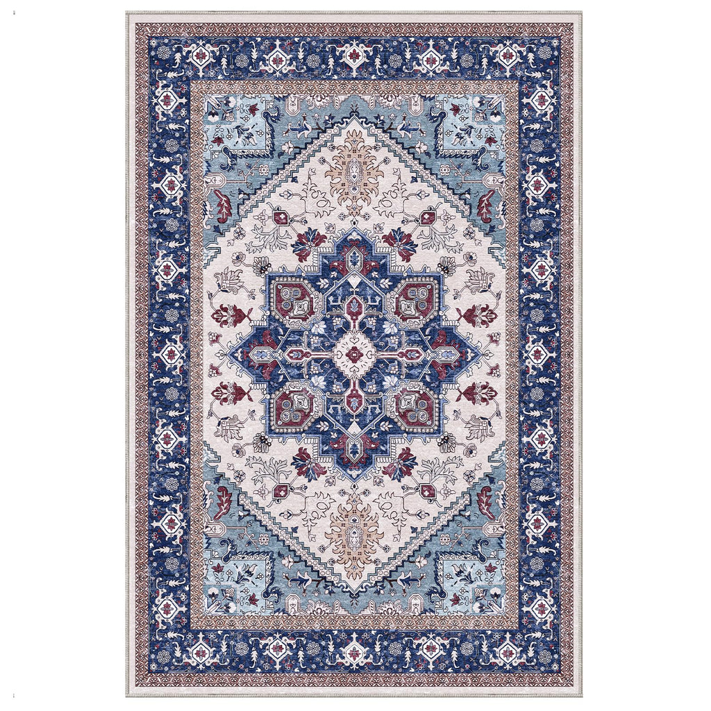 OPPODREAM Soft Area Rugs 6x9, Persian-Inspired Washable Rug, Blue & Red
