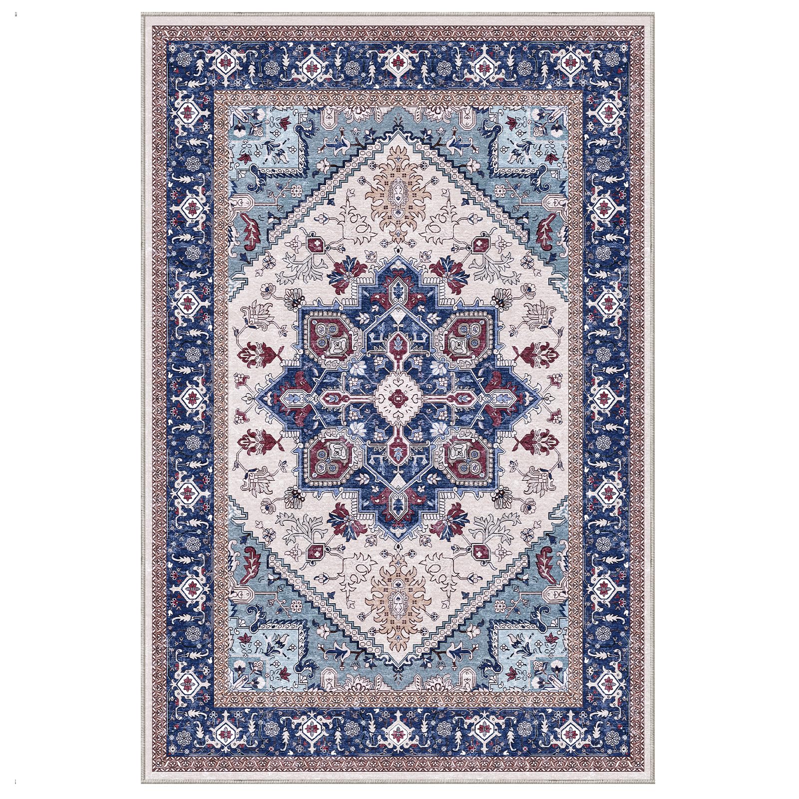 OPPODREAM Soft Area Rugs 6x9, Persian-Inspired Washable Rug, Blue & Red