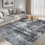 Area Rugs Living Room Rug - 5x7 Washable Modern Abstract Soft Neutral Non-Slip Carpet Large Indoor Floor Thin Carpets for Bedroom Dining Room Farmhouse Nursery Home Office Dark Black