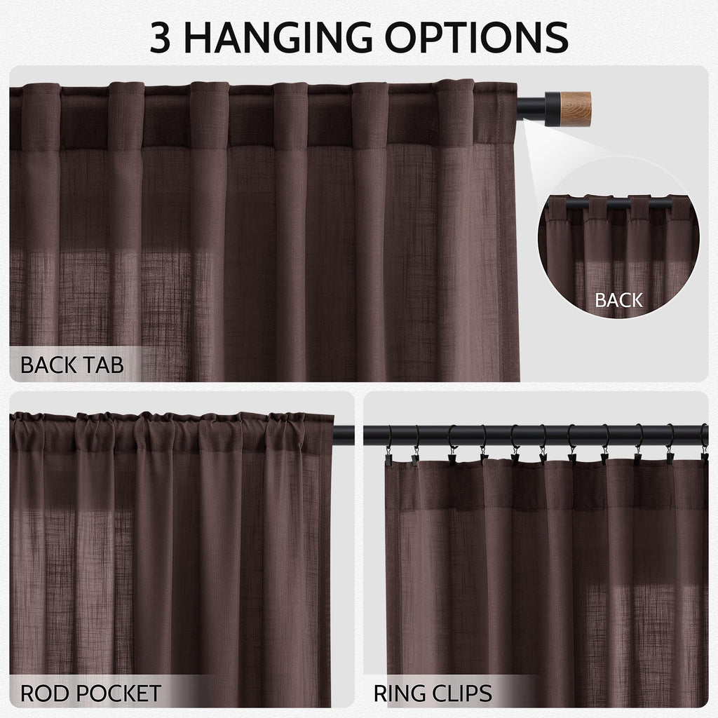 Nanspring Linen Curtains 84 Inch Long, Coffee Brown, 2 Panels 52x84