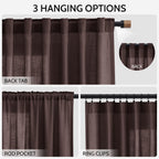 Coffee Brown Linen Curtains 63 Inches Long for Bedroom Back Tab Filters Light Protects Privacy Sheer Modern Farmhouse Coastal Decor Cotton Texture Gauze for Bathroom, 2 Panels