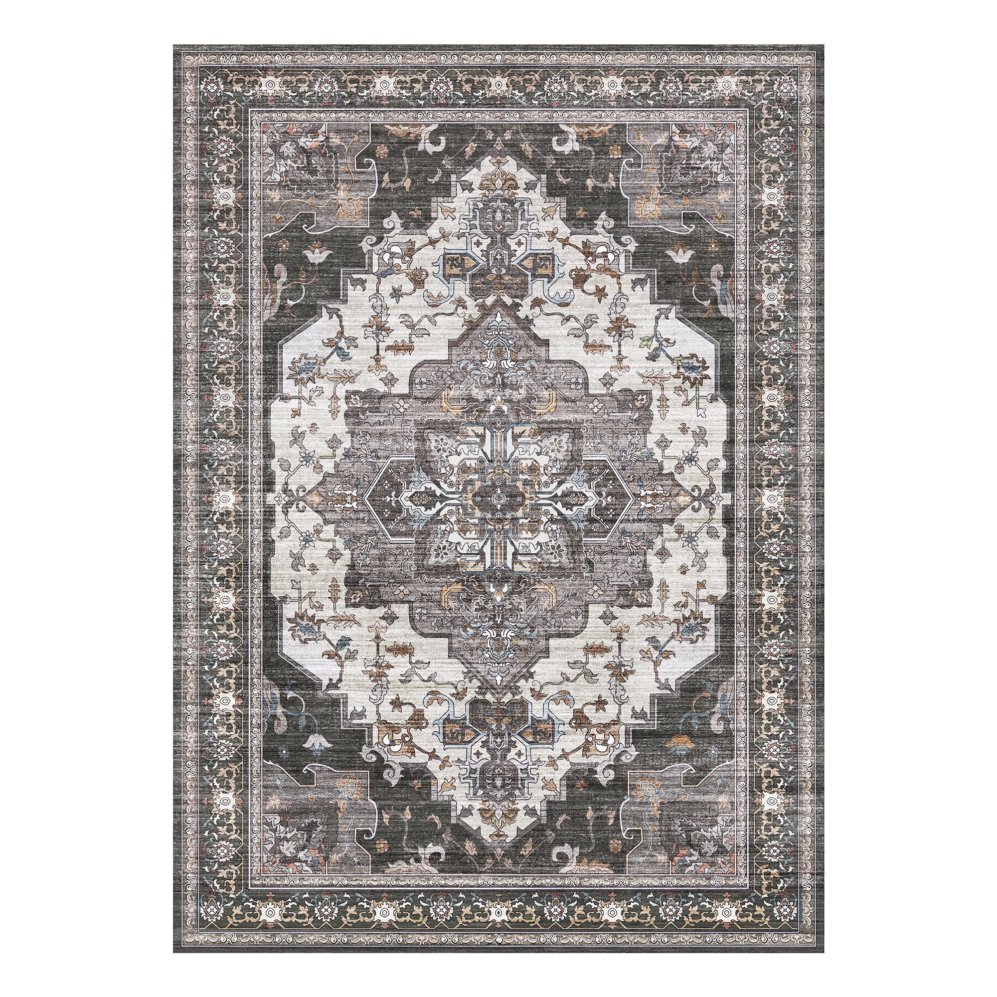 BEIMO Dark Grey Rug 8x10 Area Rugs for Bedroom, Washable Vintage Non Slip