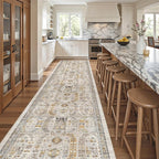 Madane Hallway Runner 3x14 - Runner Rugs 14ft Washable Entryway 14ft Rug Ruuner Vintage Kitchen Runners Non Slip Indoor Area Rug Farmhouse Carpet Runner for Bathroom Living Room Bedroom, Brown/Gold