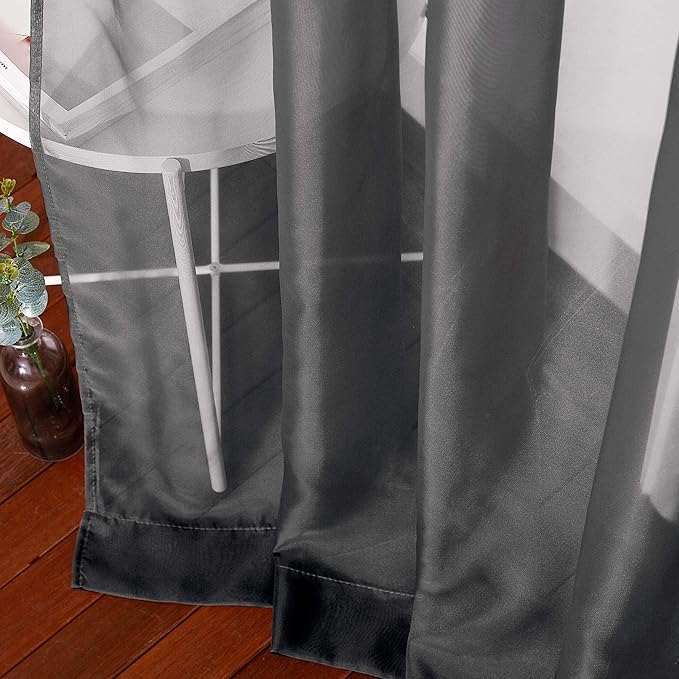 NICETOWN Black Sheer Curtains 90 inches Long, Grommet Voile Textured Hazy Sheer Window Treatments Privacy with Light Filtering for Halloween, W54 x L90, 2 Panels