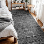 4x10 Washable Hallway Runner Rug：Moroccan Non-Slip Wide Runners for Entryway Kitchen Soft Modern Geometric Low-Pile Rugs for Living Room Thin Waterproof Carpet for Bedroom Bathroom Laundry(Black,4x10)