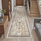 Madane Kitchen Runner Rug 2x7 with Rubber Backing Non Slip, Brown/Gold