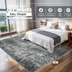 8x10 Area Rugs for Living Room Rug Washable: Abstract Large Rug for Dining Room Bedroom Carpet Non Slip 8 by 10 Indoor Modern Nursery Home Office Black Grey