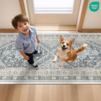 Kitchen Runner Rug Non Slip Washable 2.5x10, Soft Ultra-Thin Entryway Rug Runners for Hallways, Carpet Runner for Living Room,Kitchen, Laundry, Bathroom(Blue/Beige,2.5'x10')